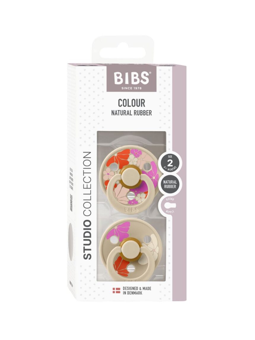 Bibs - πιπίλα καουτσούκ σετ 2τμχ studio colour morning bloom vanilla mix, 6-12m - BIBS