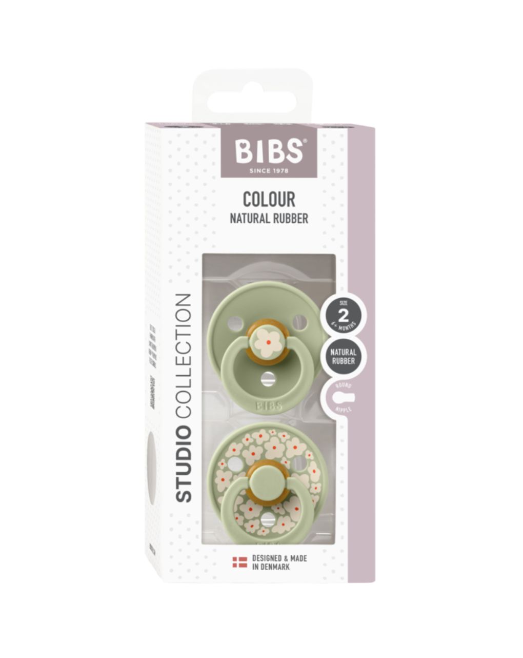 Bibs - πιπίλα καουτσούκ σετ 2τμχ studio colour jasmine sage mix, 6-12m - BIBS