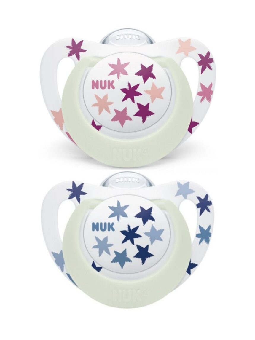 Nuk - star night ορθοδοντική πιπίλα σιλικόνης με θήκη 6-18m σε 2 χρώματα, 10.736.753 - Nuk