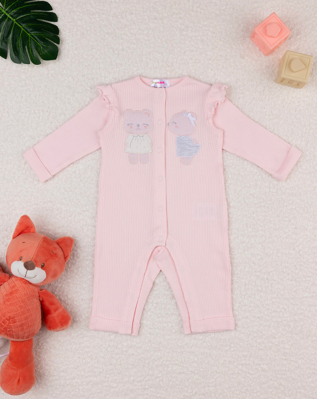 βρεφικό φορμάκι ροζ ριμπ teddy για κορίτσι