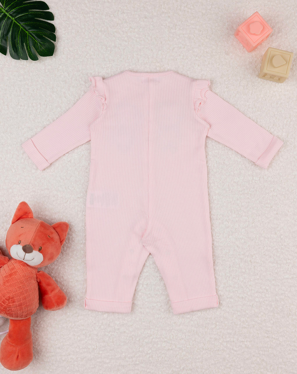 βρεφικό φορμάκι ροζ ριμπ teddy για κορίτσι - Prénatal