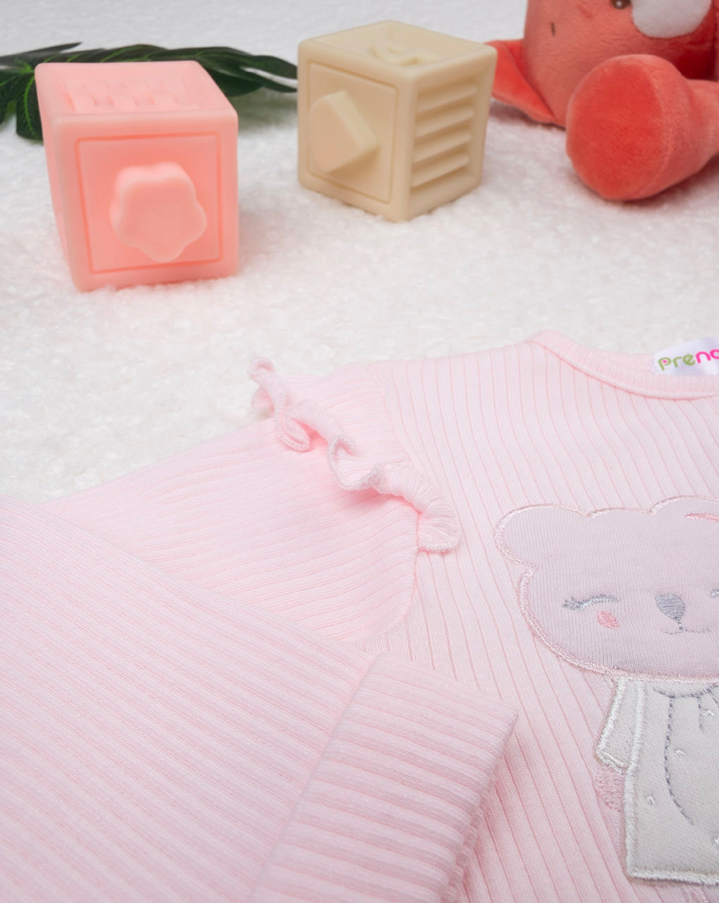 βρεφικό φορμάκι ροζ ριμπ teddy για κορίτσι - Prénatal