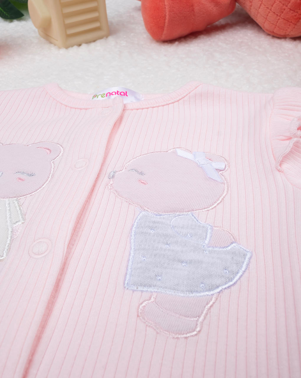 βρεφικό φορμάκι ροζ ριμπ teddy για κορίτσι - Prénatal