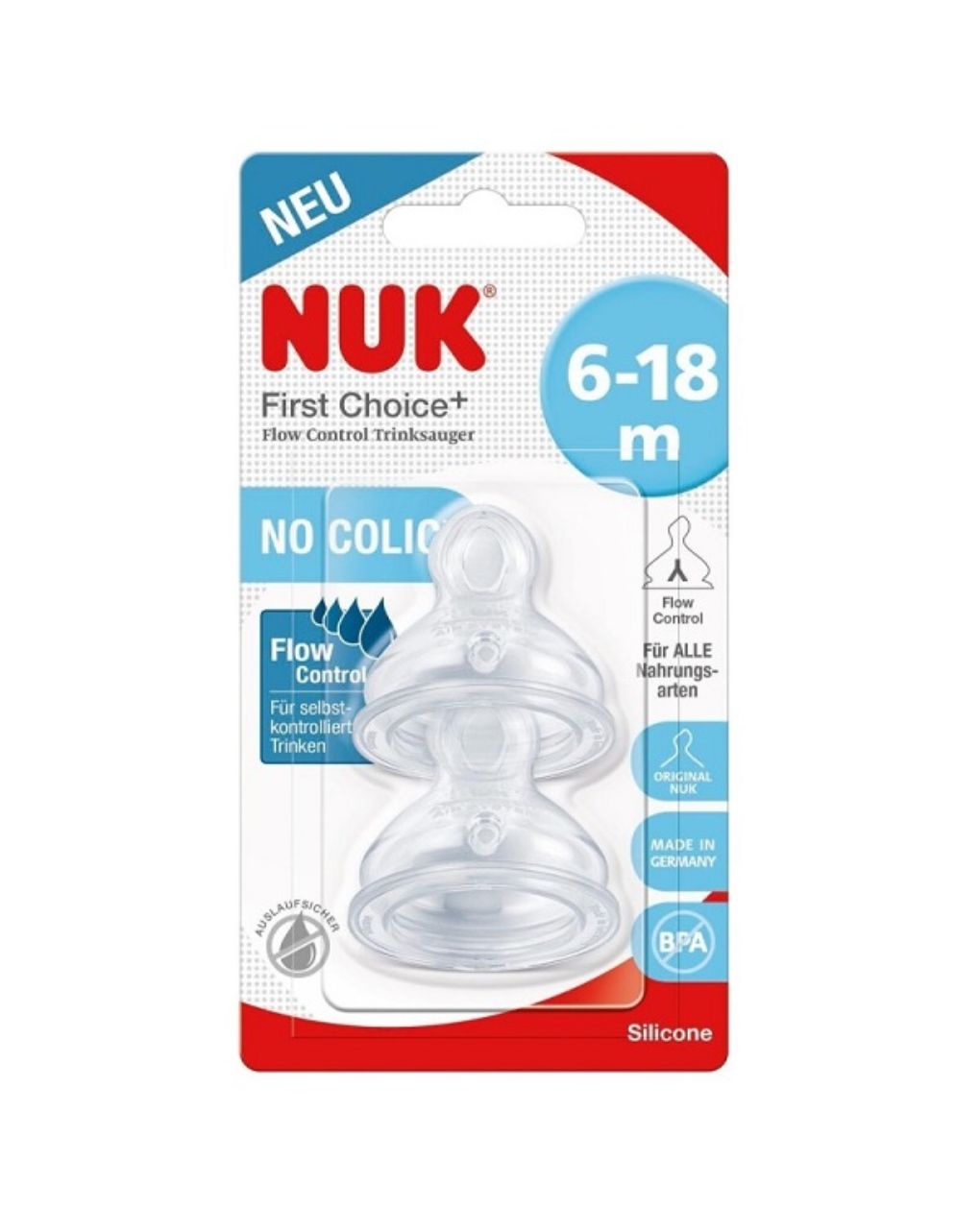 Nuk first choice plus θηλές σιλικόνης 2 τμχ (6-18m) flow control - Nuk