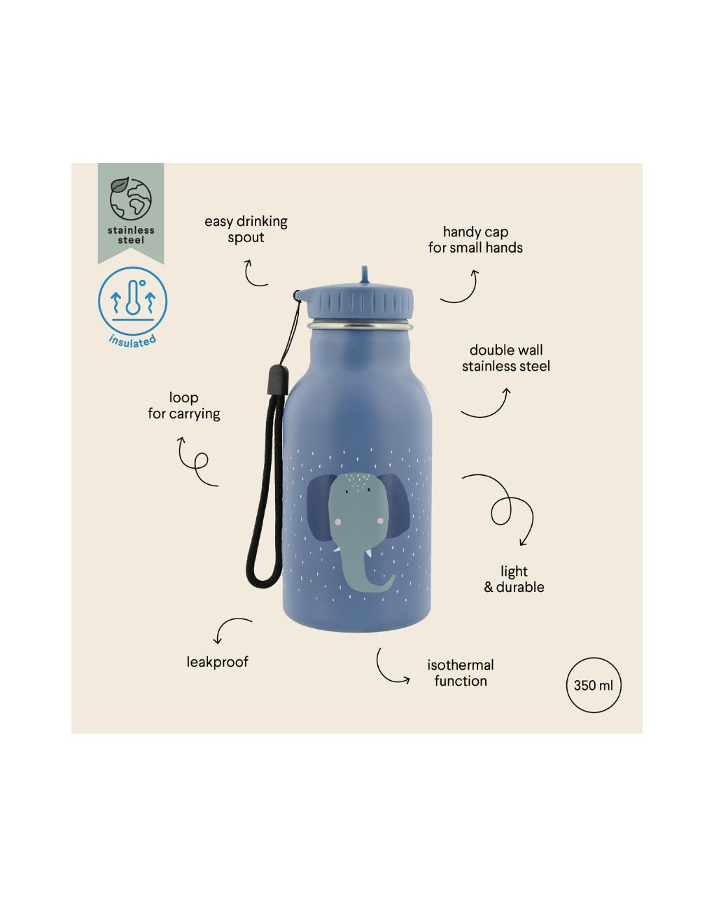 Trixie παγούρι θερμός με στόμιο 350ml mrs. elephant - TRIXIE