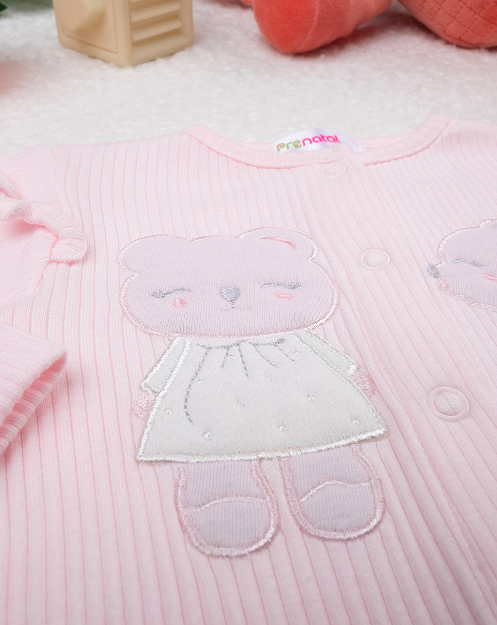 βρεφικό φορμάκι ροζ ριμπ teddy για κορίτσι - Prénatal