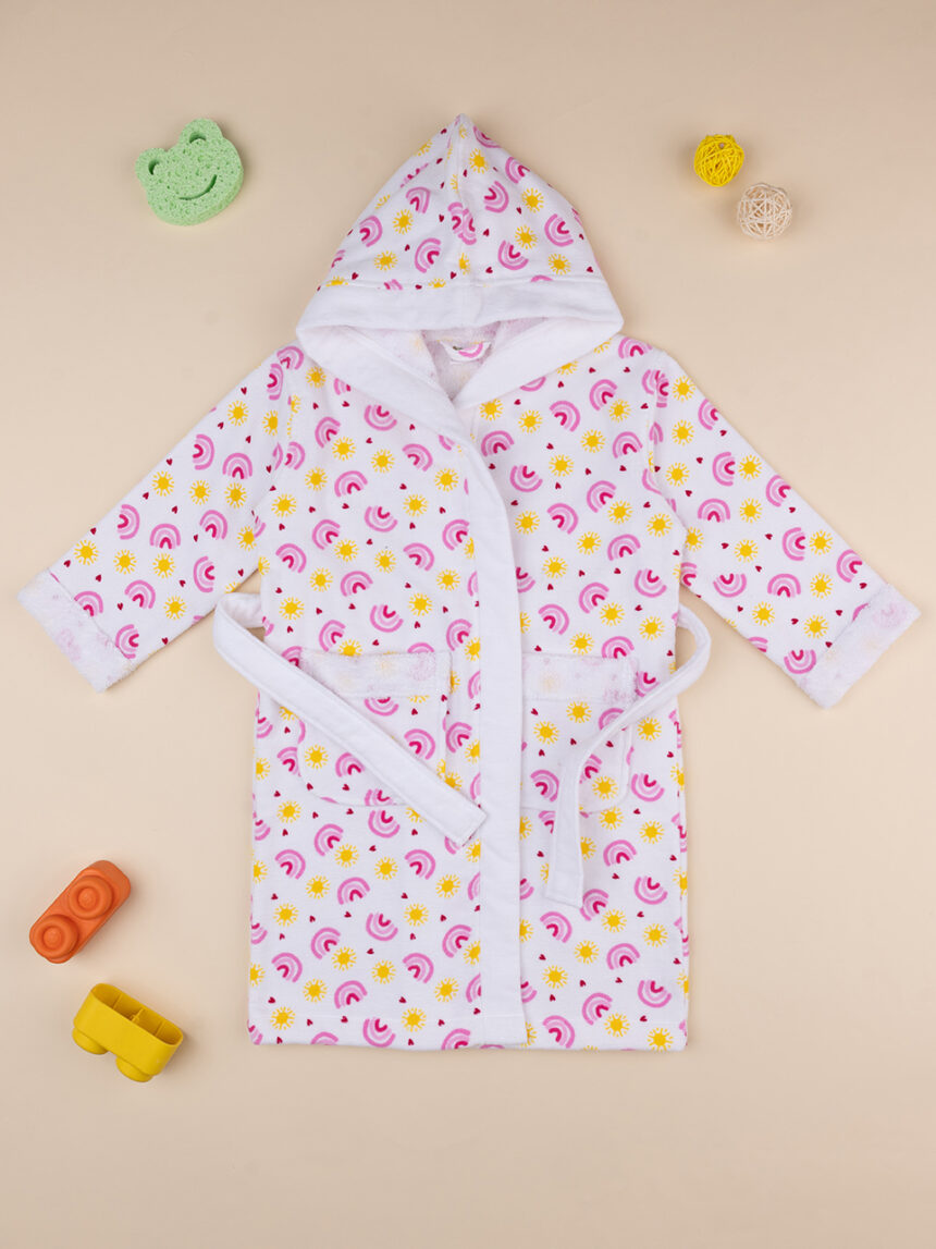 παιδικό μπουρνούζι σενίλ λευκό με ουράνια τόξα για κορίτσι - Prénatal