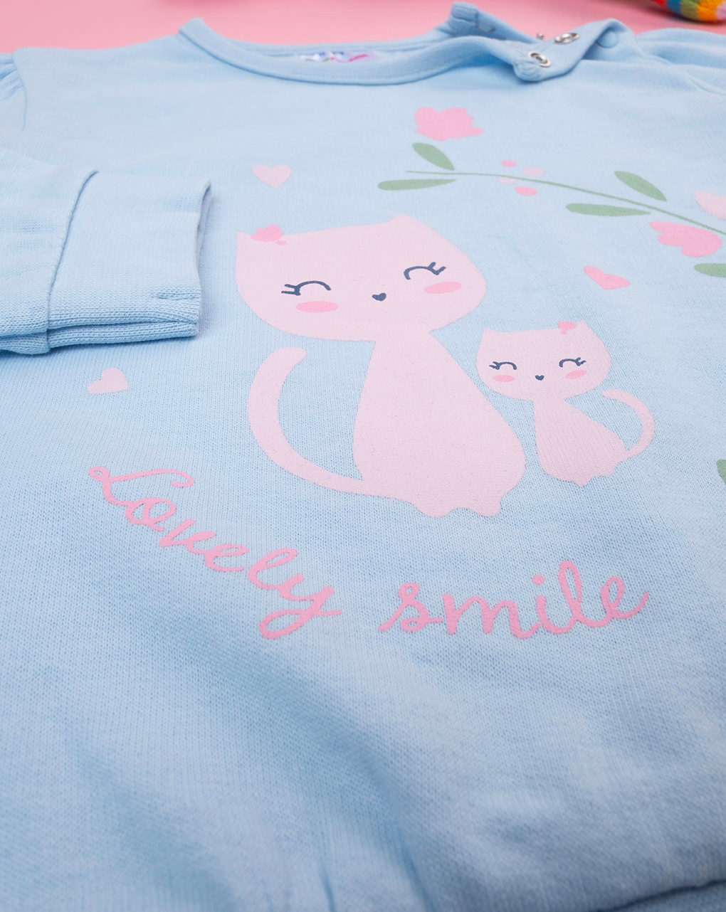 βρεφική πιτζάμα γαλάζια/φούξια με γατάκια για κορίτσι - Prénatal