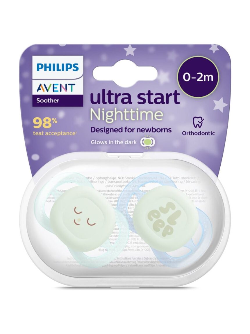 Philips avent πιπίλα ultra start nighttime 2τμχ 0-2 μηνών πράσινο/μπλε με σχέδιο scf075/08 - Philips Avent