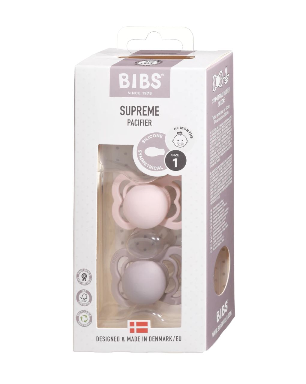 Bibs supreme πιπίλες σιλικόνης 2τμχ 0-6m blossom/duskylilac - BIBS