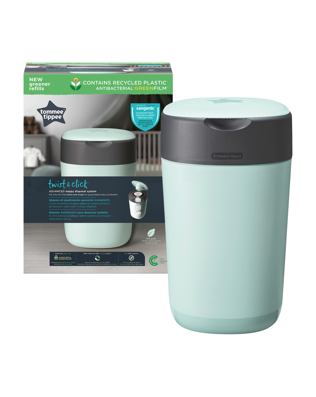 Tommee tippee twist & click κάδος απόρριψης πάνας πράσινο, 85102501
