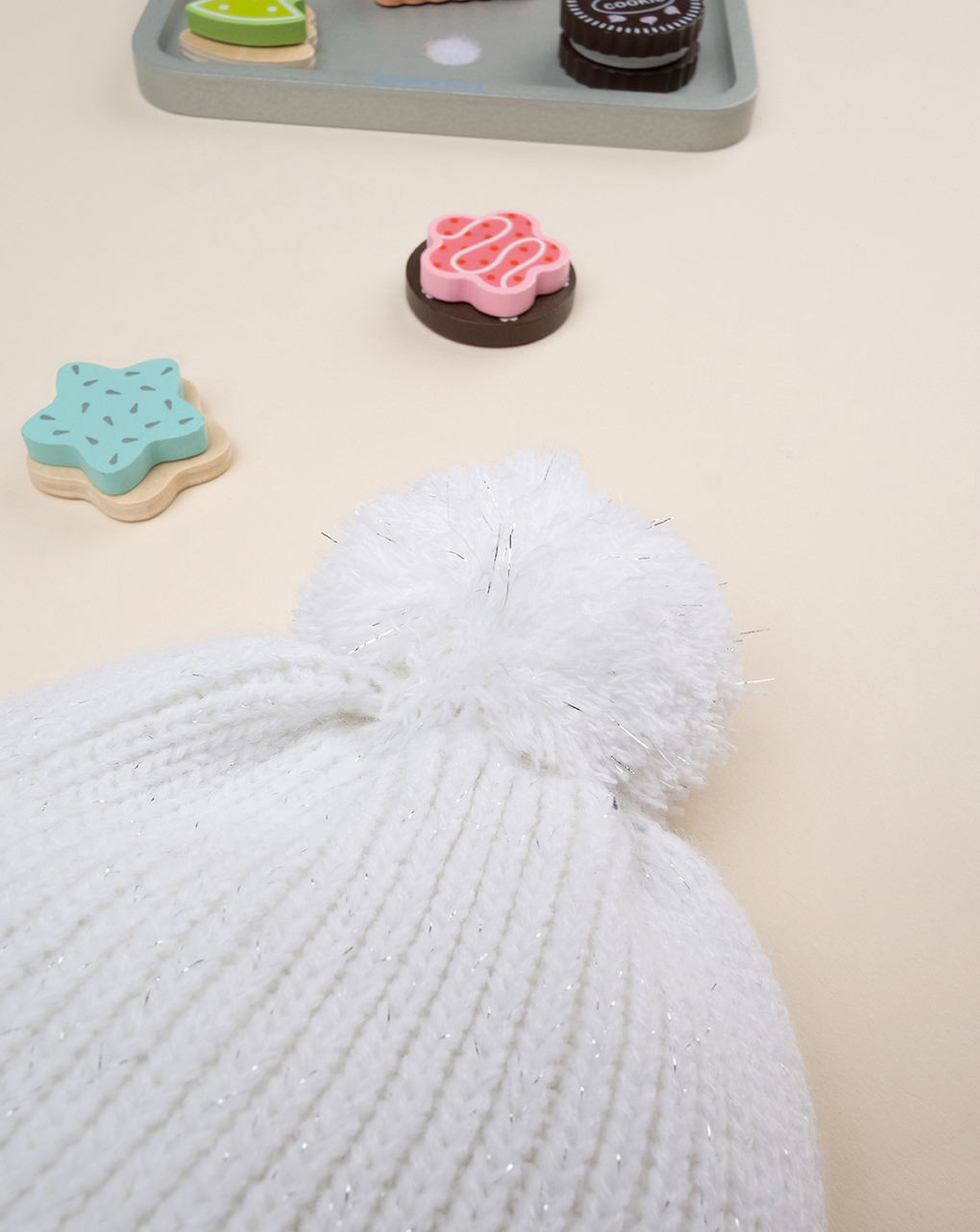 παιδικός πλεκτός σκούφος λευκός με πον-πον για κορίτσι - Prénatal