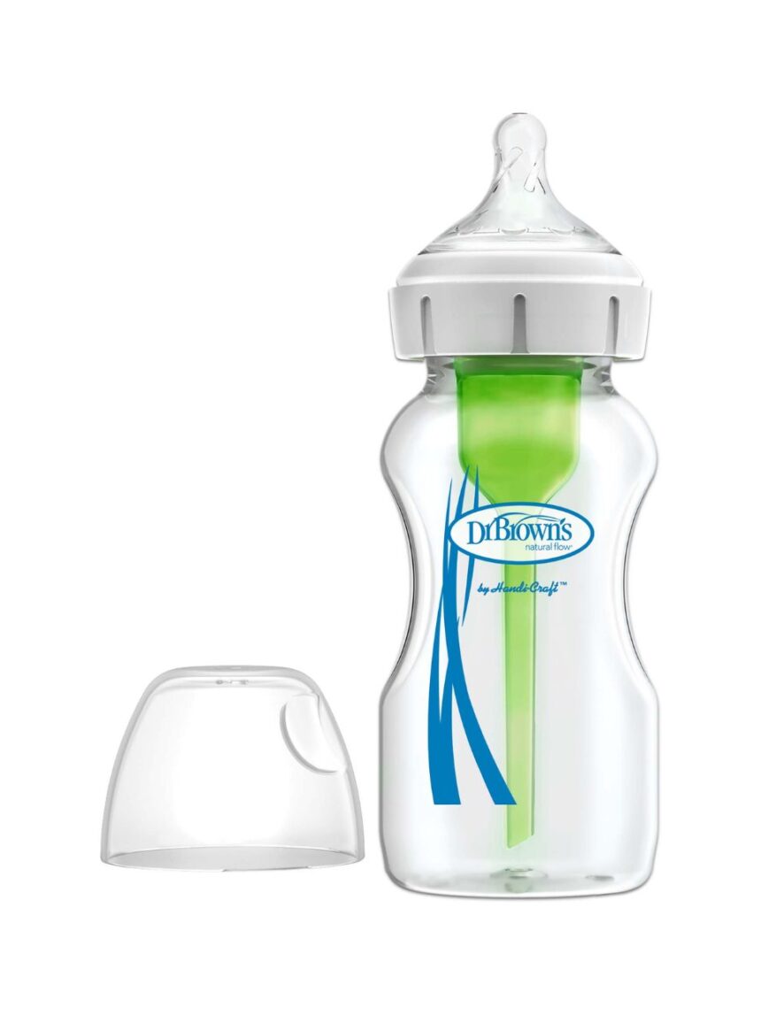 Dr. brown's options+ γυάλινο μπιμπερό με φαρδύ λαιμό & θηλή σιλικόνης 270ml wb91740 - Dr Browns