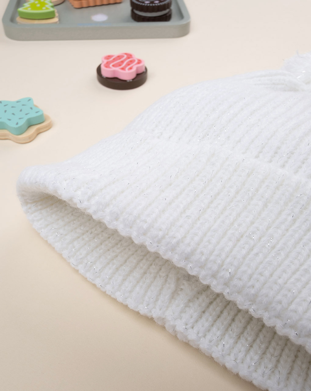 παιδικός πλεκτός σκούφος λευκός με πον-πον για κορίτσι - Prénatal