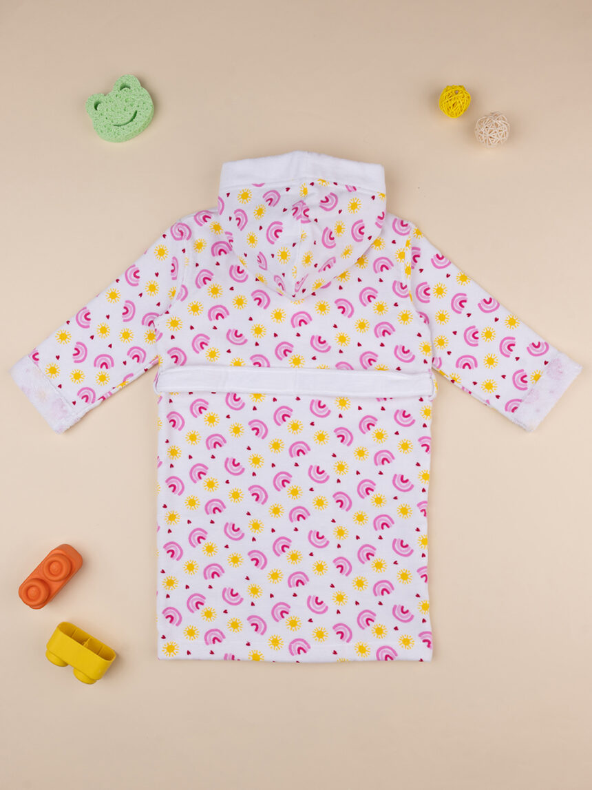 παιδικό μπουρνούζι σενίλ λευκό με ουράνια τόξα για κορίτσι - Prénatal