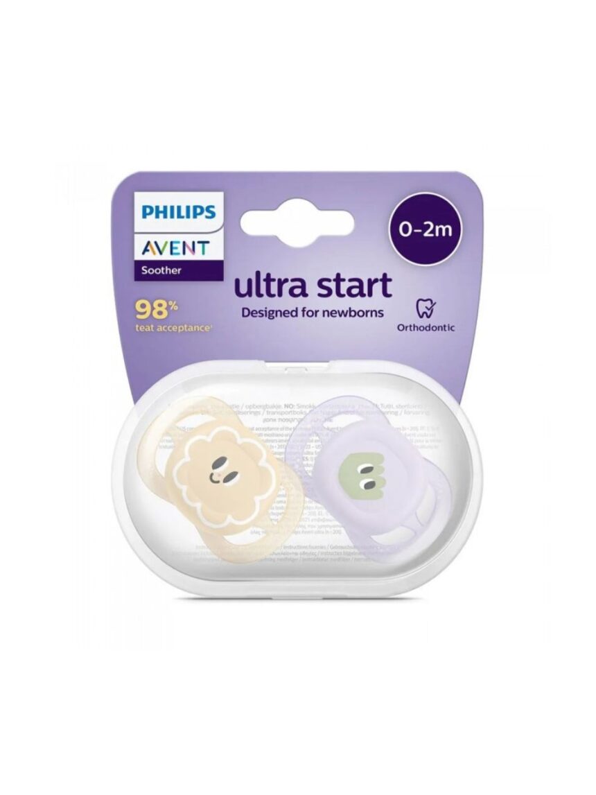 Philips avent πιπίλα ultra start, 0-2 μηνών μωβ/πορτοκαλί με σχέδιο - Philips Avent