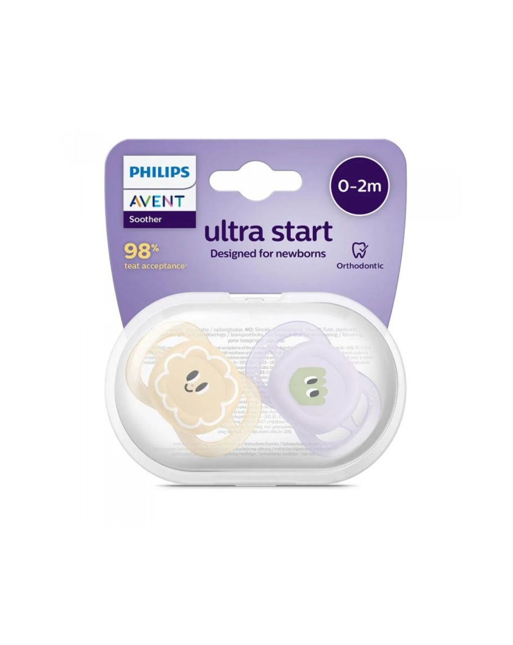 Philips avent πιπίλα ultra start, 0-2 μηνών μωβ/πορτοκαλί με σχέδιο - Philips Avent