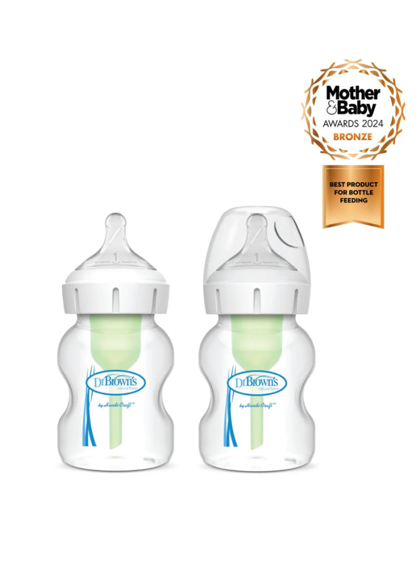 Dr. brown's options+ γυάλινο μπιμπερό με φαρδύ λαιμό & θηλή σιλικόνης 2x150ml wb52730 - Dr Browns