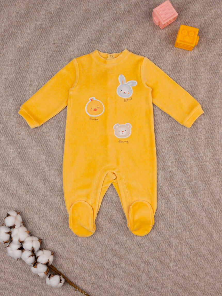 βρεφικό φορμάκι σενίλ κίτρινο baby smile unisex - Prénatal