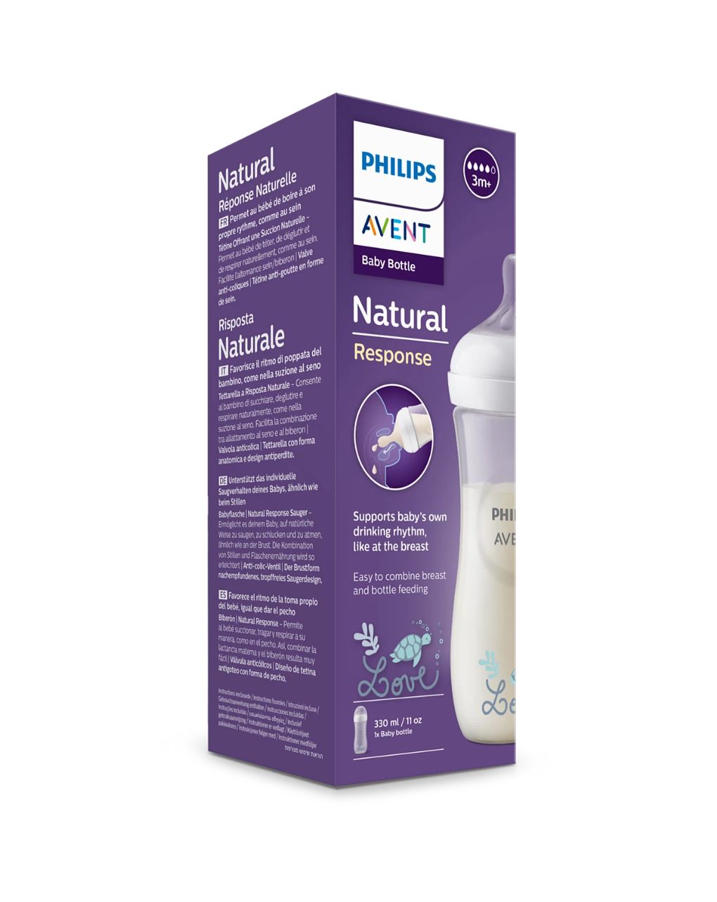 Philips avent πλαστικό μπιμπερό natural response 3m+ 330ml χελωνα scy906/11 - Philips Avent