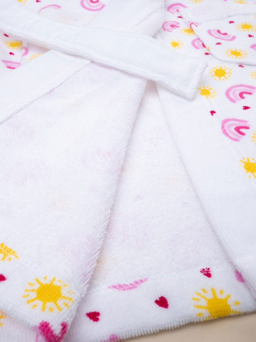 παιδικό μπουρνούζι σενίλ λευκό με ουράνια τόξα για κορίτσι - Prénatal