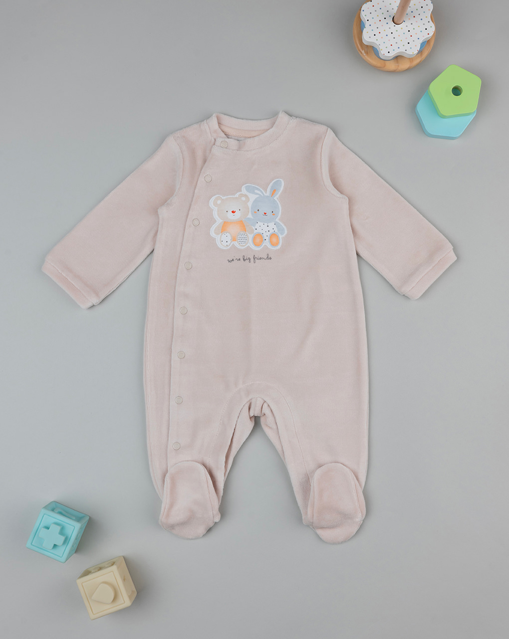 βρεφικό φορμάκι σενίλ μπεζ baby smile unisex - Prénatal