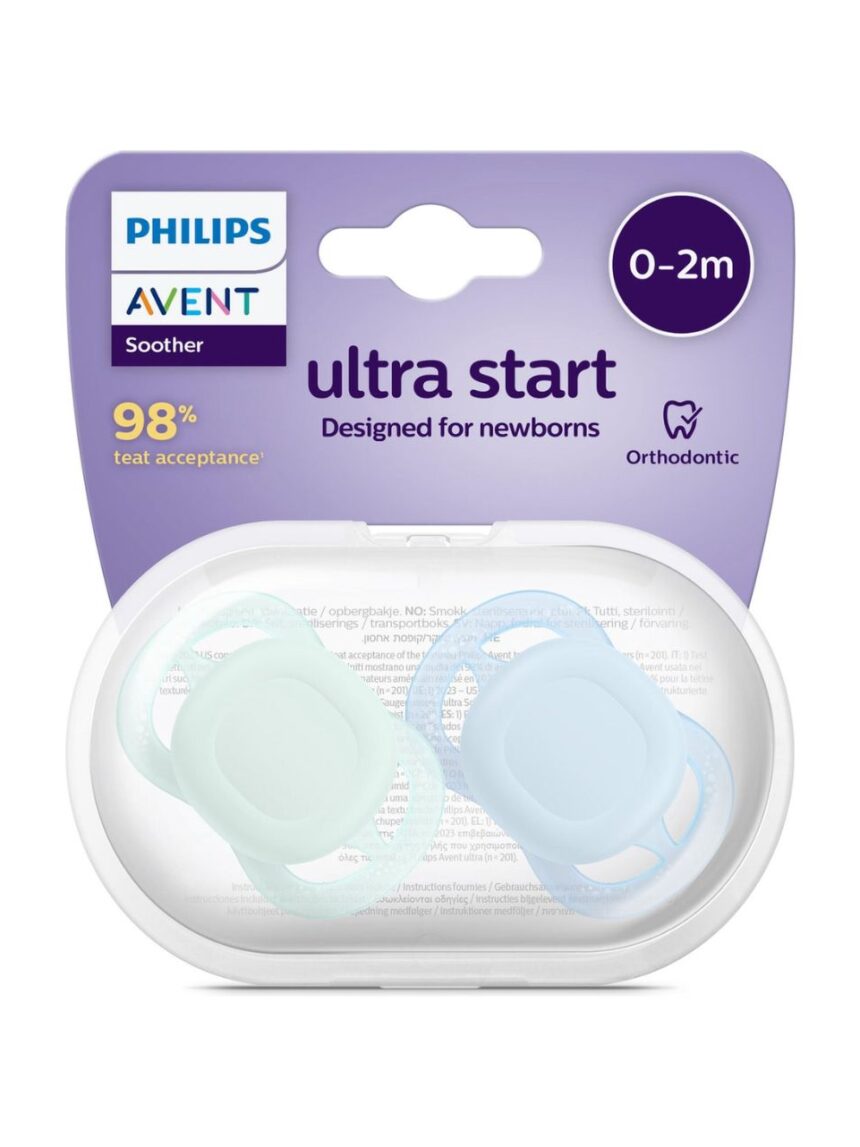 Philips avent πιπίλα ultra start 2τμχ 0-2 μηνών πράσινο/μπλε scf075/02 - Philips Avent