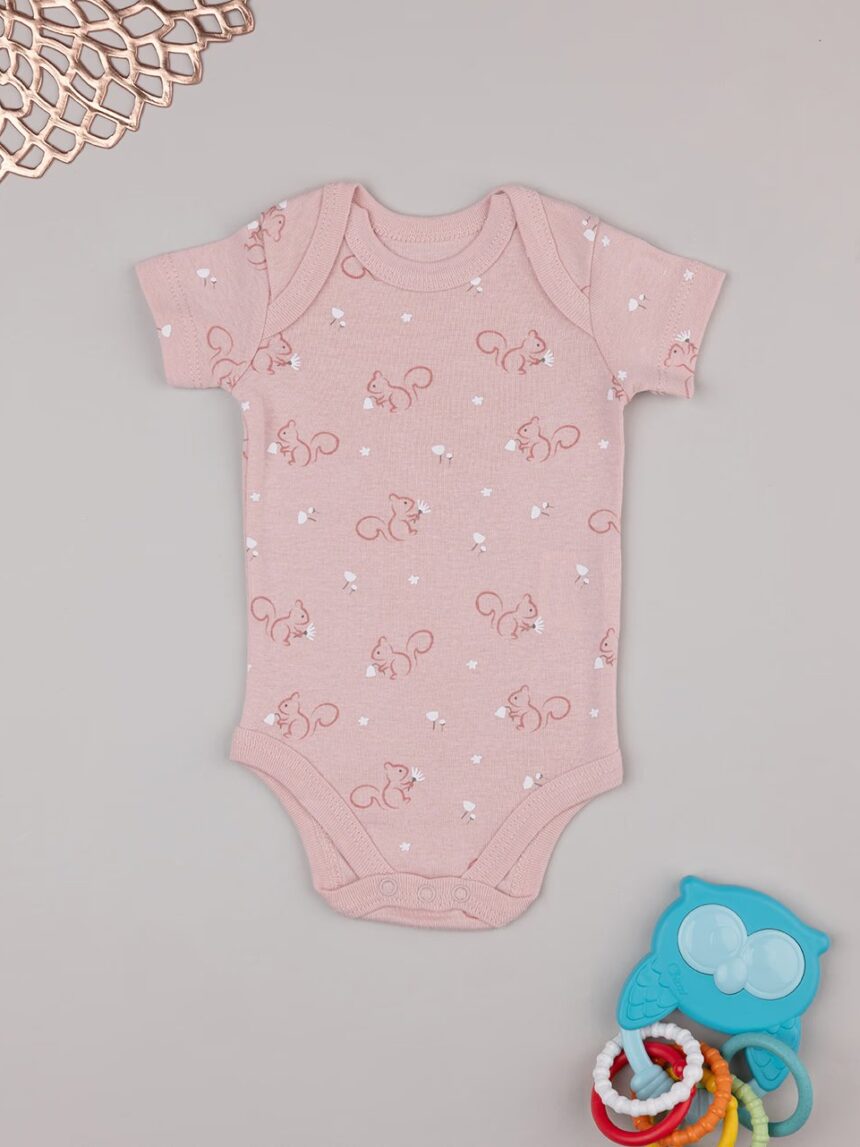βρεφικό κορμάκι ροζ με σκιουράκια για κορίτσι - Prénatal