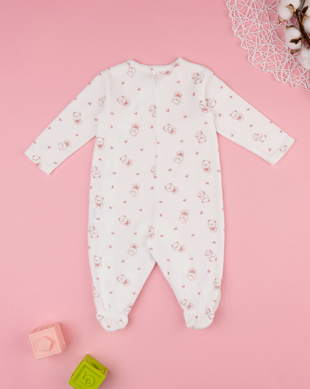 βρεφικό φορμάκι σενίλ λευκό με πάντα για κορίτσι - Prénatal