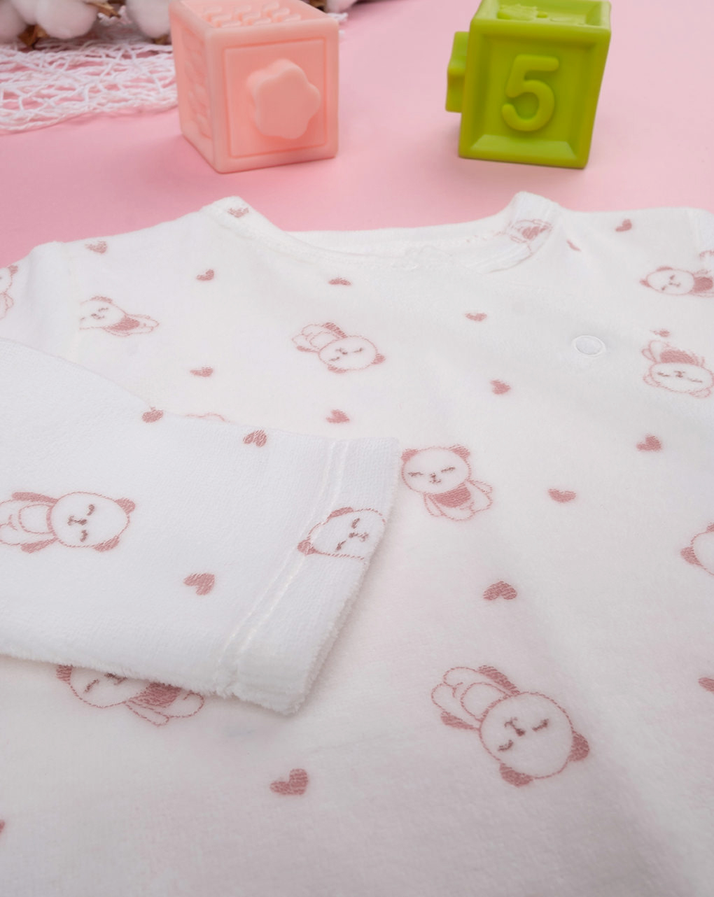 βρεφικό φορμάκι σενίλ λευκό με πάντα για κορίτσι - Prénatal