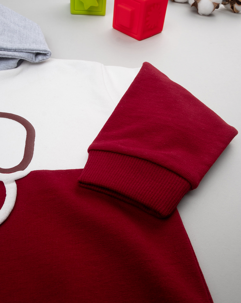 βρεφική μπλούζα φούτερ μπορντώ/λευκή με σκυλάκι για αγόρι - Prénatal