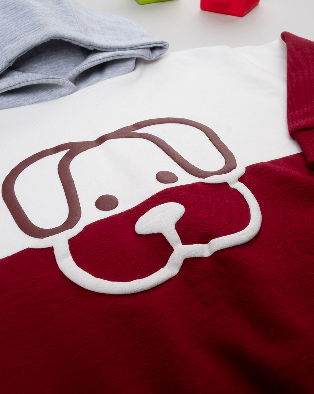 βρεφική μπλούζα φούτερ μπορντώ/λευκή με σκυλάκι για αγόρι - Prénatal