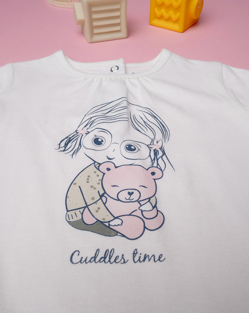 βρεφική μπλούζα λευκή cuddles time για κορίτσι - Prénatal