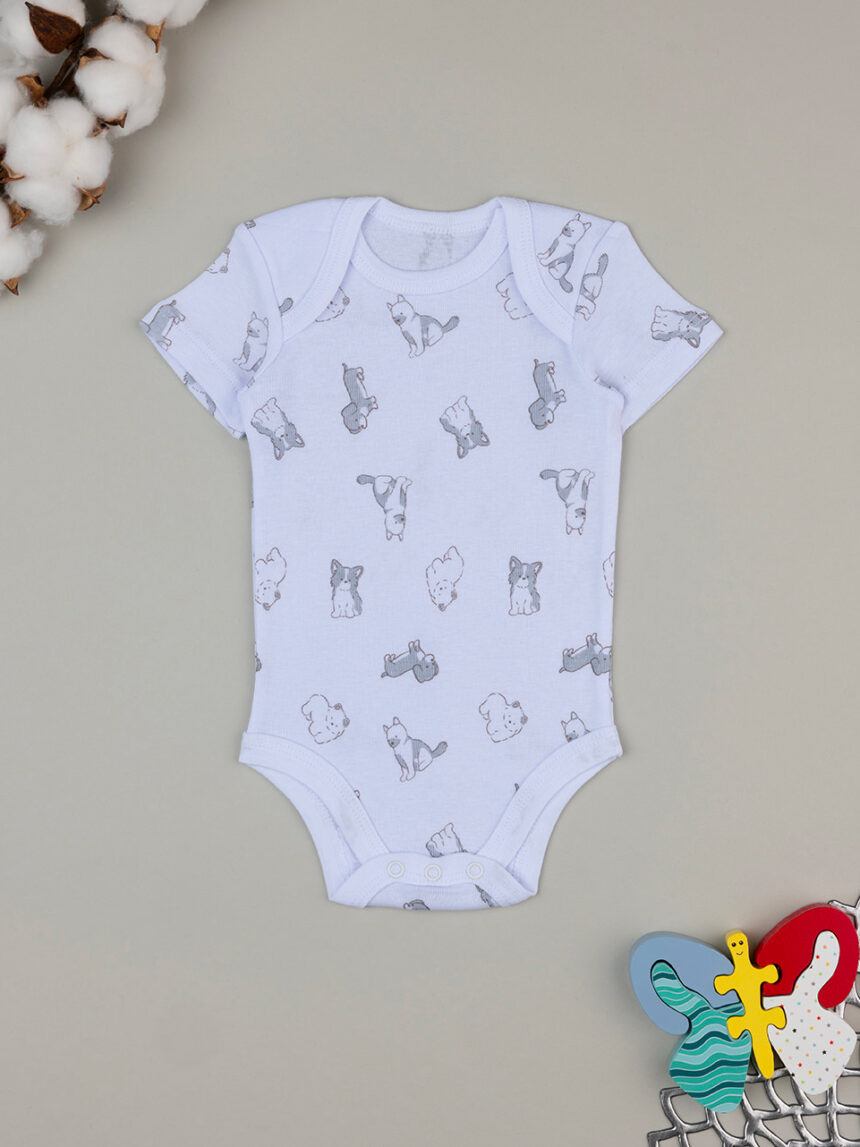 βρεφικό κορμάκι λευκό με σκυλάκια για αγόρι - Prénatal