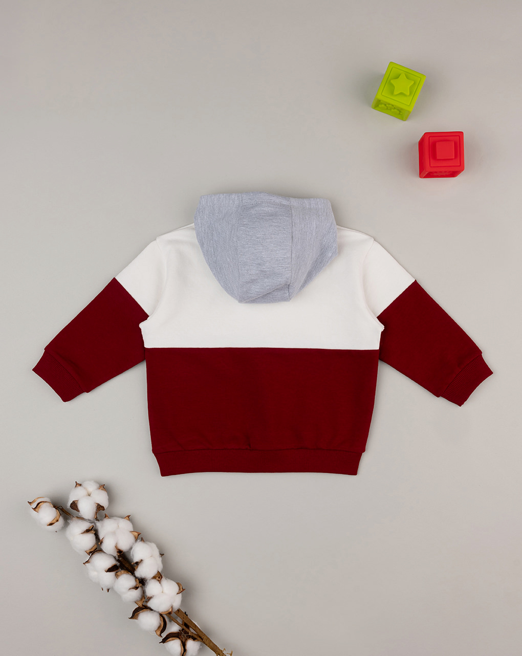 βρεφική μπλούζα φούτερ μπορντώ/λευκή με σκυλάκι για αγόρι - Prénatal