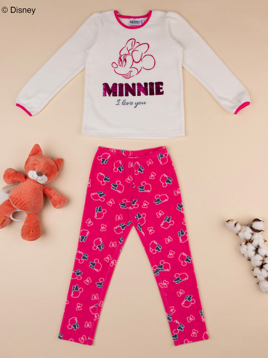 παιδική πιτζάμα fleece λευκή/φούξια minnie για κορίτσι - Prénatal