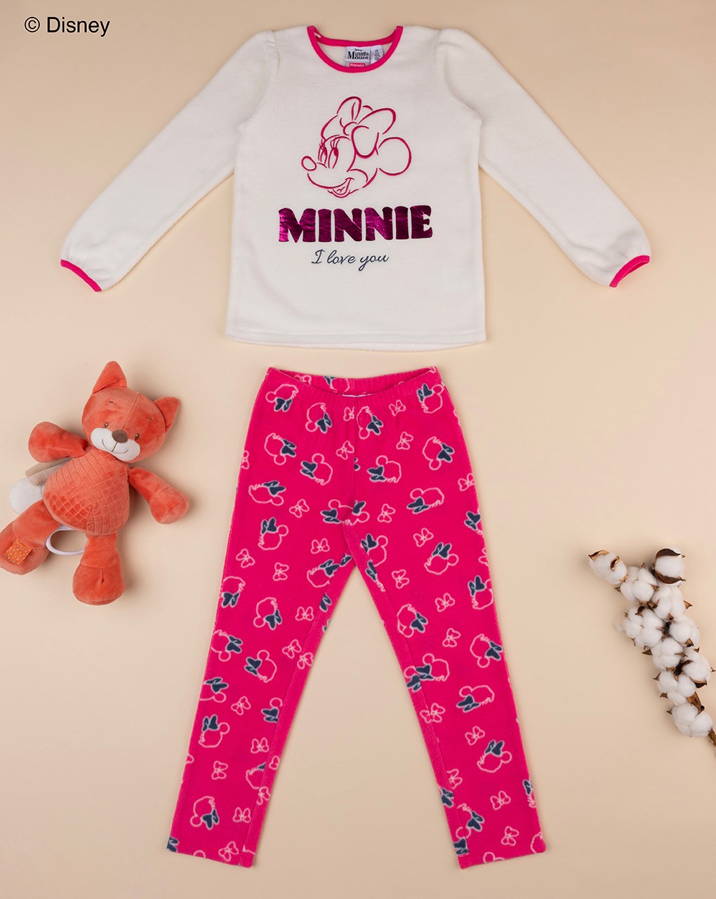 παιδική πιτζάμα fleece λευκή/φούξια minnie για κορίτσι - Prénatal