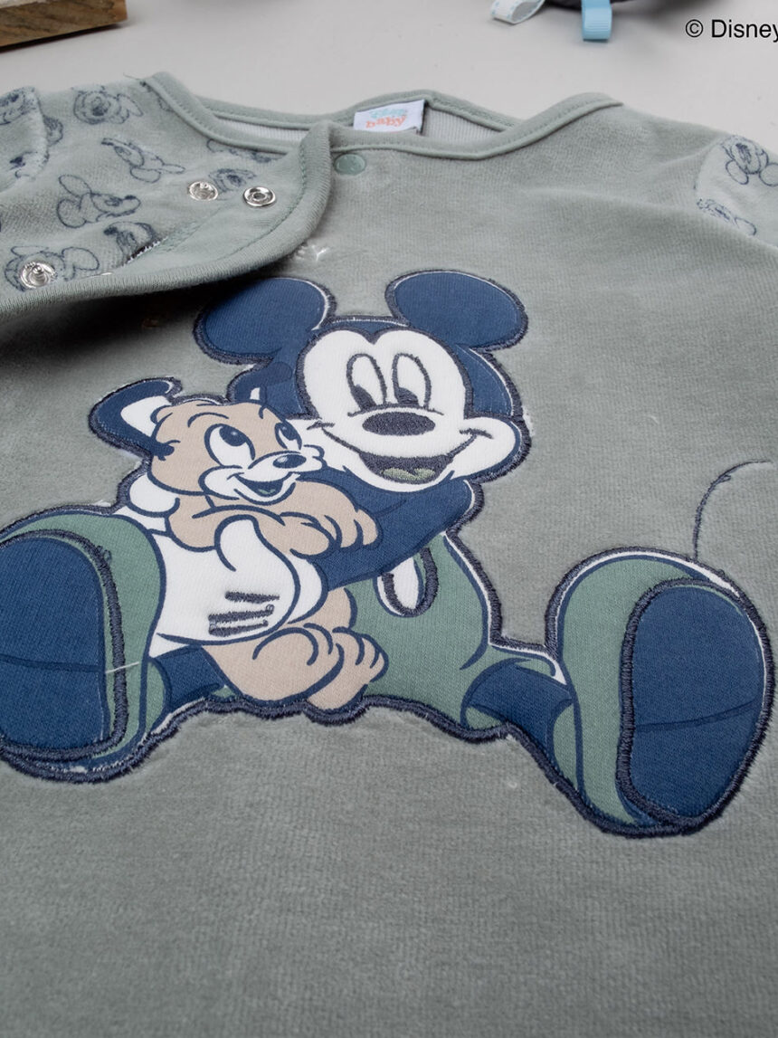 βρεφικό φορμάκι βελουτέ φιστικί με το mickey για αγόρι - Prénatal