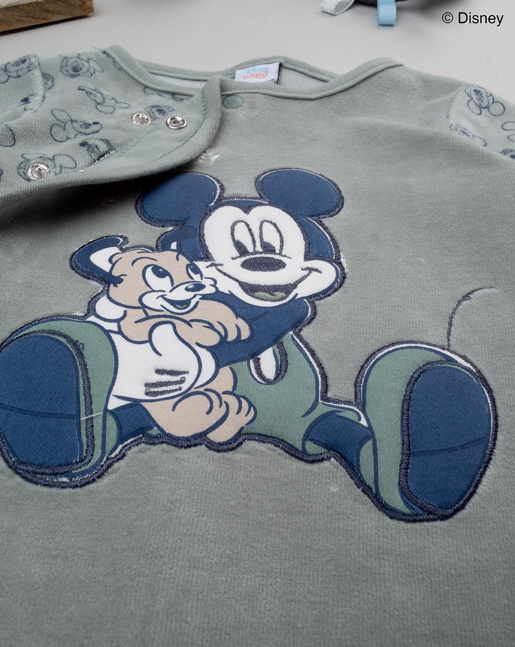 βρεφικό φορμάκι βελουτέ φιστικί με το mickey για αγόρι - Prénatal