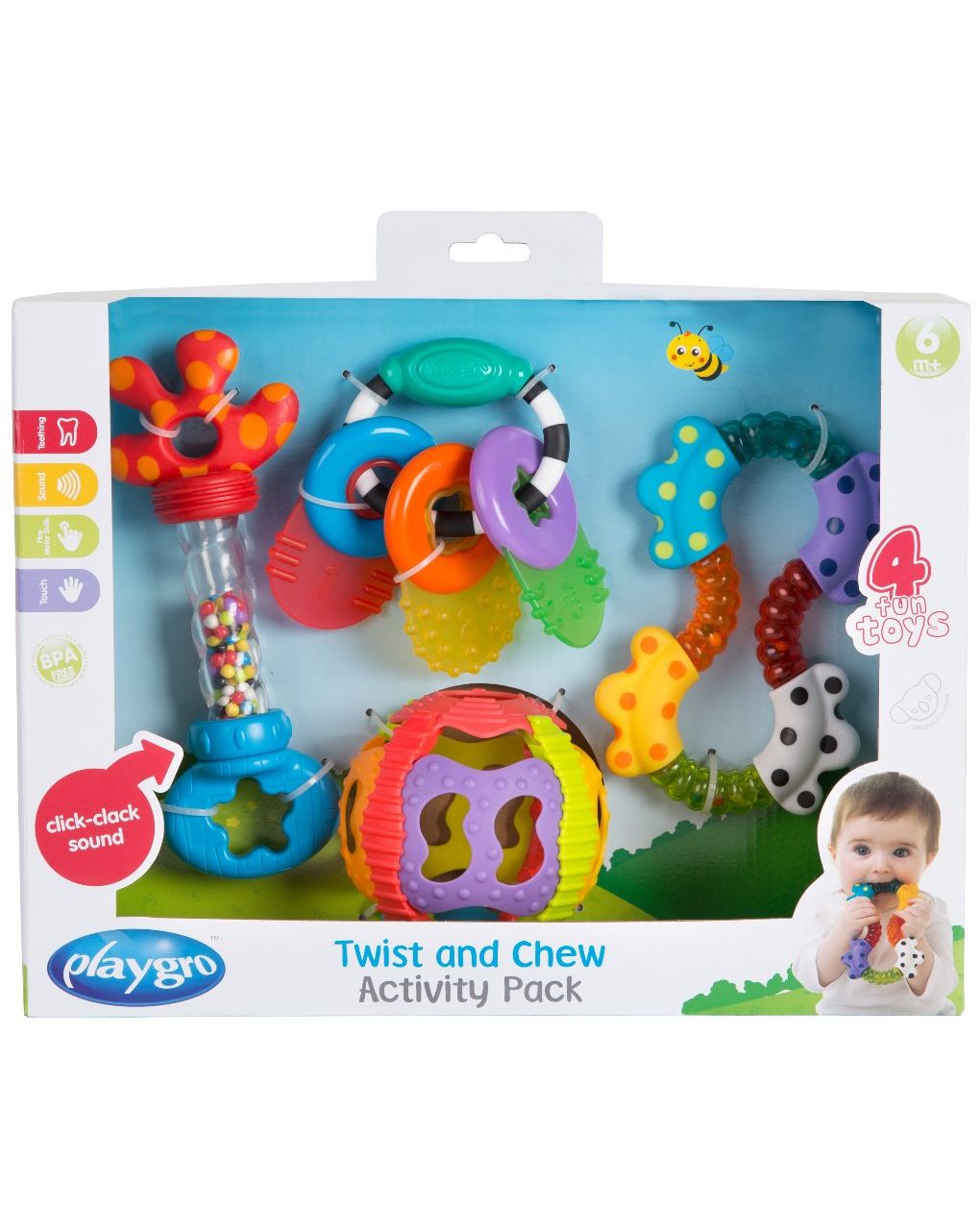 Playgro σετ δώρου με κουδουνίστρες και μασητικά twist and chew activity pack 4085432