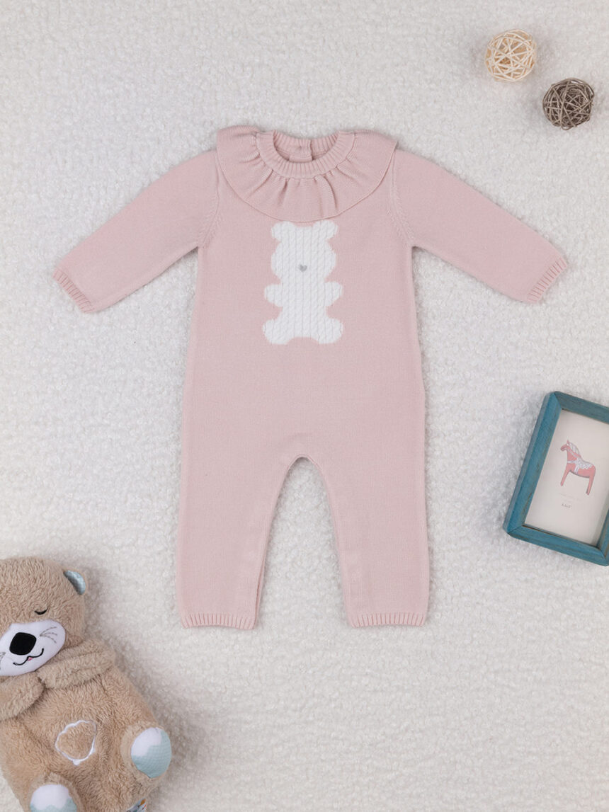 βρεφικό φορμάκι πλεκτό ροζ με αρκουδάκι για κορίτσι - Prénatal