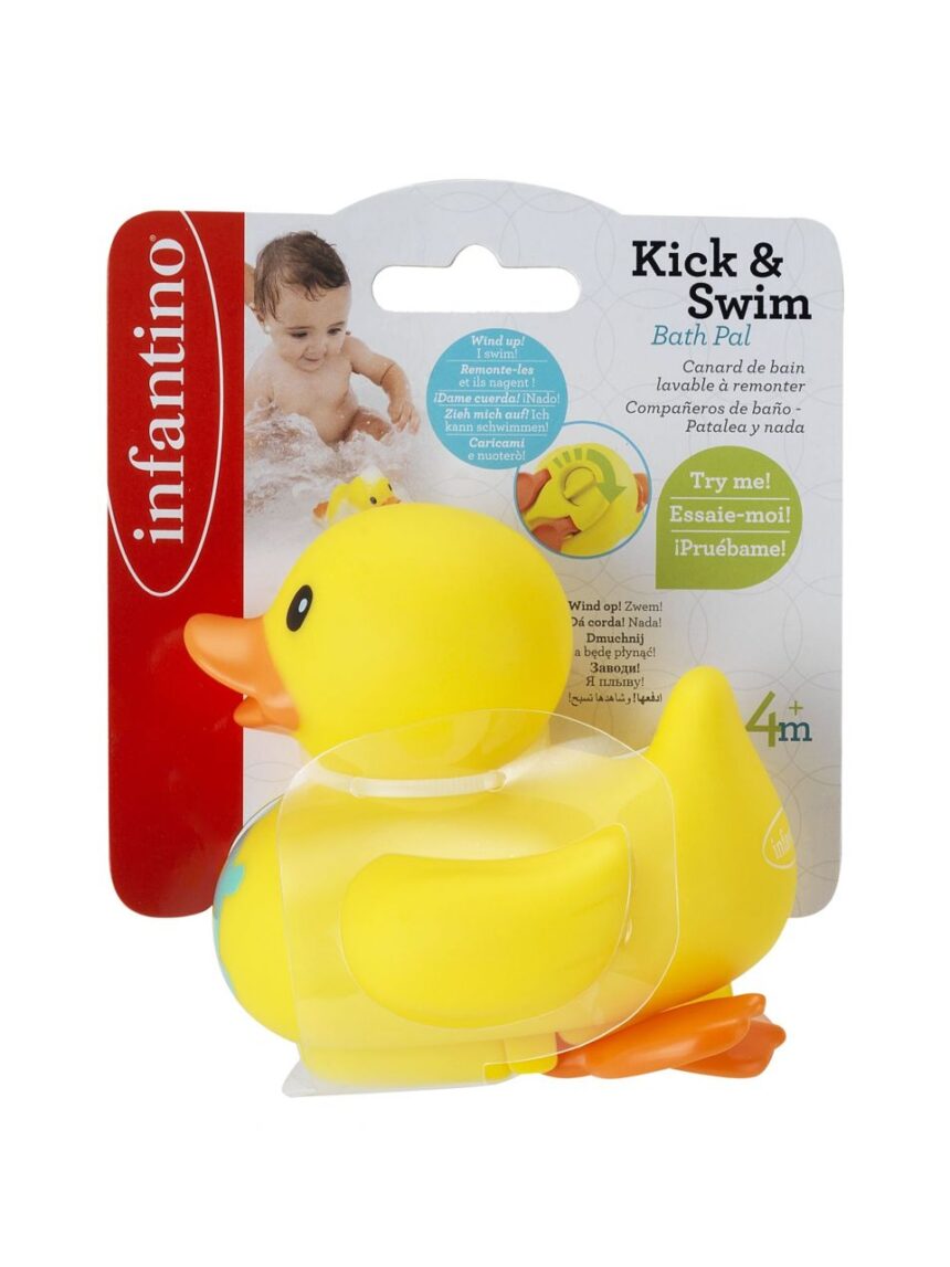 Infantino κουρδιστό παπάκι μπάνιου kick & swim bath pal duck b-305079-02 - INFANTINO