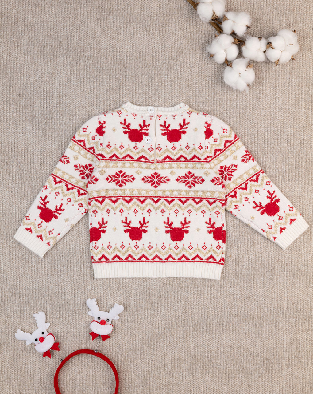 βρεφικό χριστουγεννιάτικο πουλόβερ λευκό με τάρανδο για κορίτσι - Prénatal