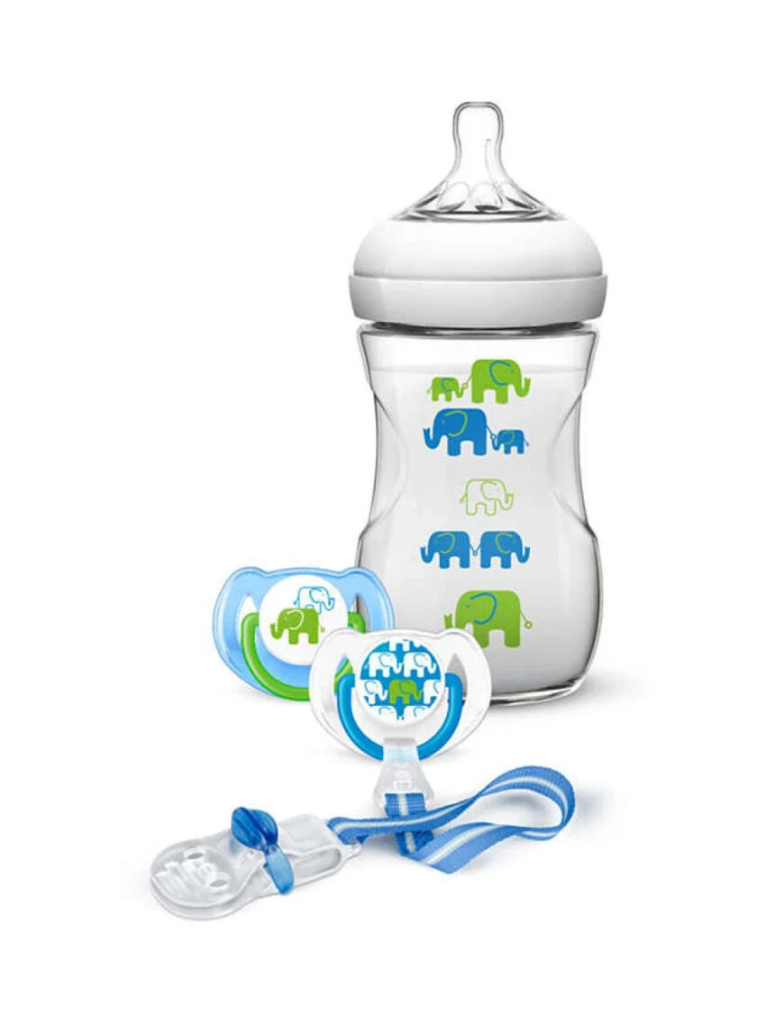 Philips avent σετ δώρου πλαστικό μπιμπερό 260ml +2 πιπίλεσ +1κλιπ elephant μπλε scd627/01 - Philips Avent