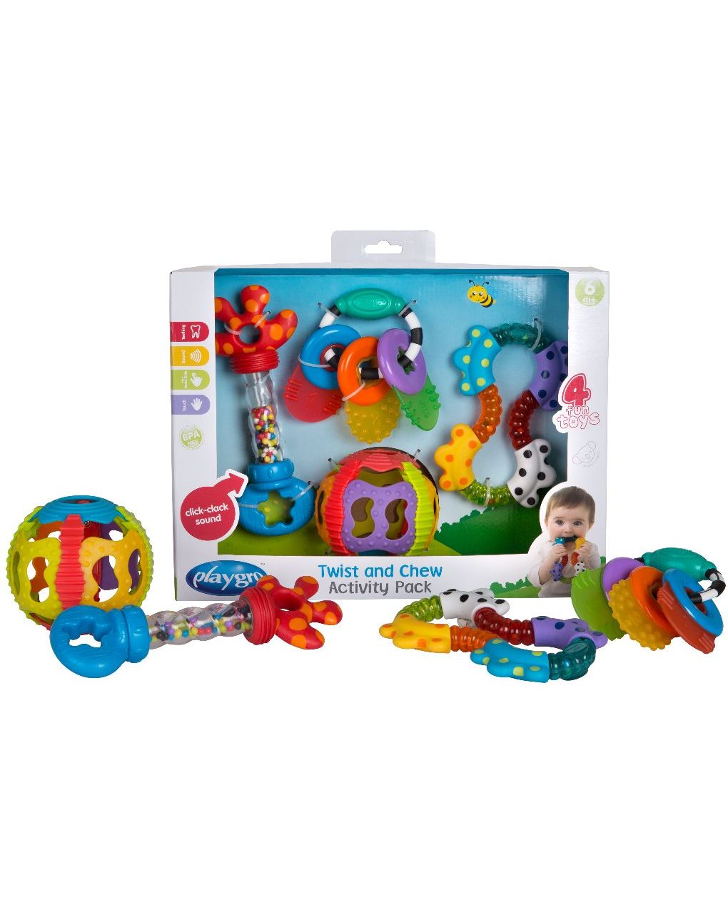 Playgro σετ δώρου με κουδουνίστρες και μασητικά twist and chew activity pack 4085432 - Playgro