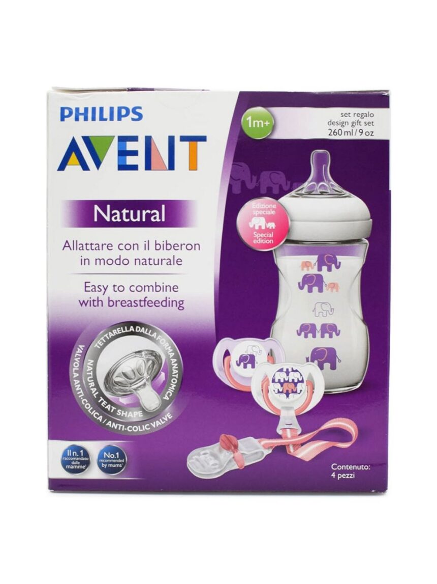 Philips avent σετ δώρου πλαστικό μπιμπερό 260ml +2 πιπίλεσ +1κλιπ elephant μωβ scd628/01 - Philips Avent