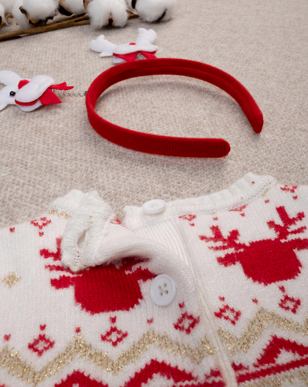 βρεφικό χριστουγεννιάτικο πουλόβερ λευκό με τάρανδο για κορίτσι - Prénatal