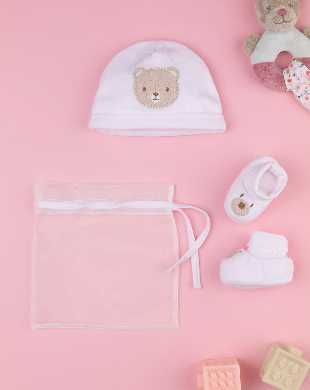 βρεφικό σετ σκουφάκι και παπούτσια αγκαλιάς teddy για κορίτσι - Prénatal