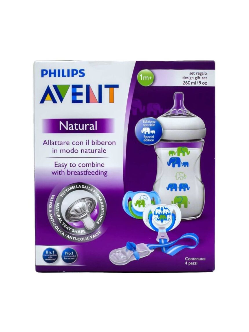 Philips avent σετ δώρου πλαστικό μπιμπερό 260ml +2 πιπίλεσ +1κλιπ elephant μπλε scd627/01 - Philips Avent