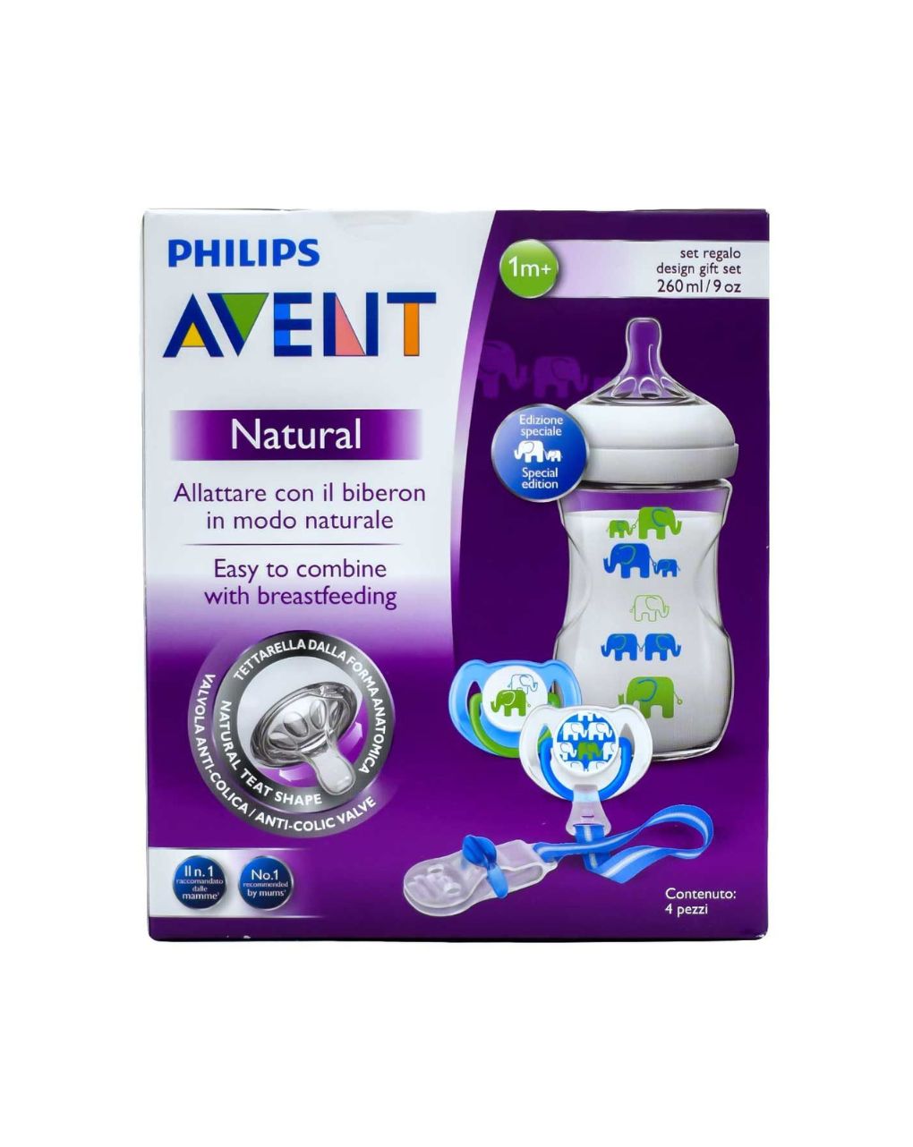 Philips avent σετ δώρου πλαστικό μπιμπερό 260ml +2 πιπίλεσ +1κλιπ elephant μπλε scd627/01 - Philips Avent